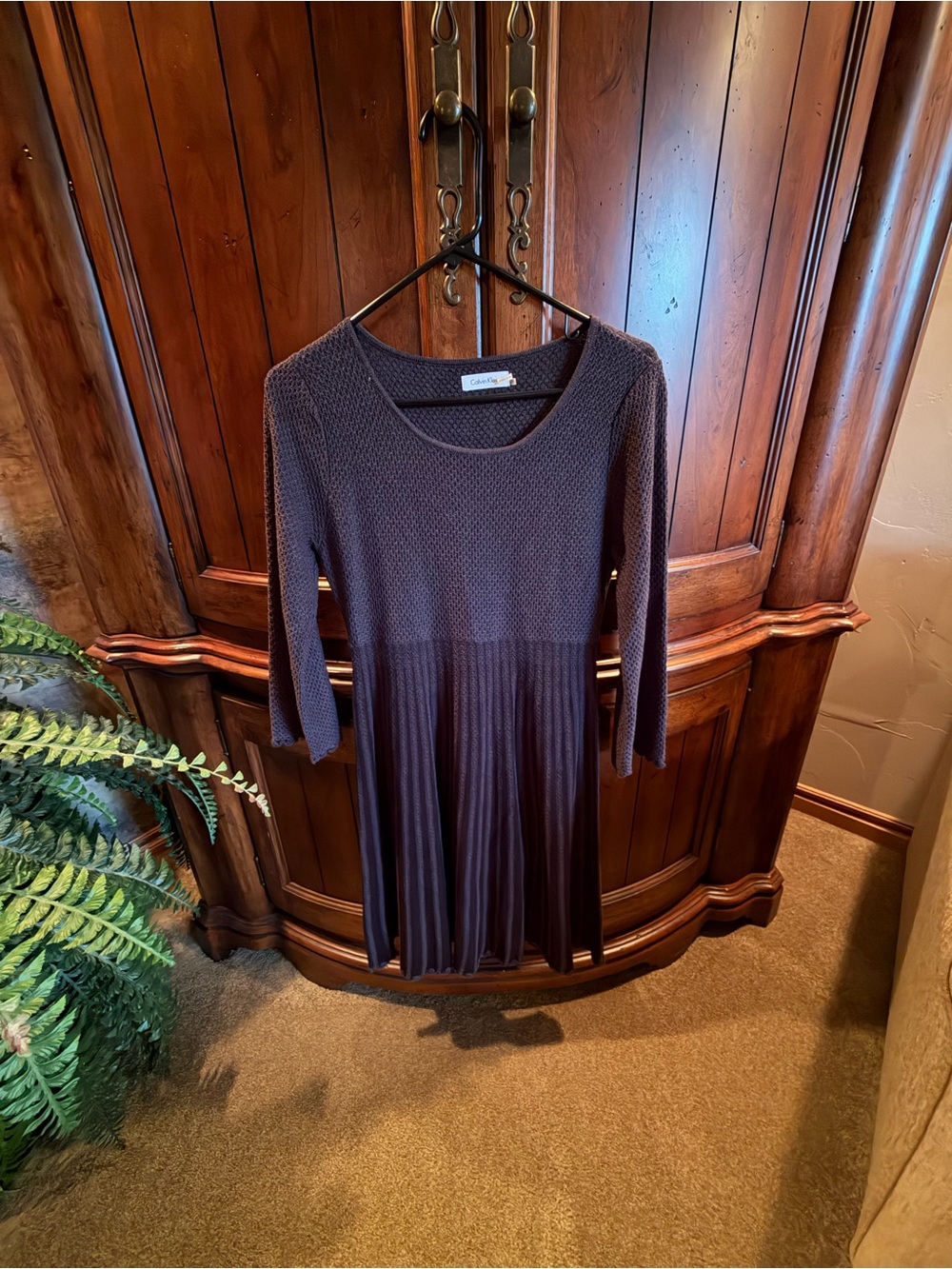 Calvin Klein Dark grey Textured Knit Skater Dress - Brown